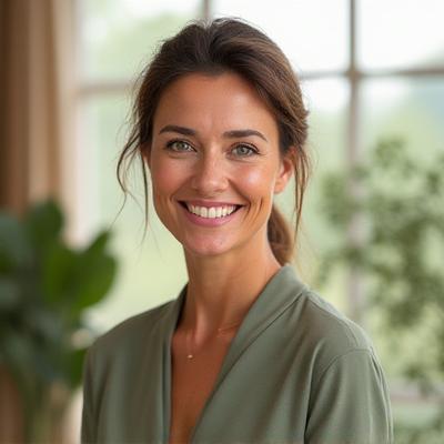 Nutrizionista del team Rifugio Alato, una donna sorridente e professionale con uno sfondo naturale.