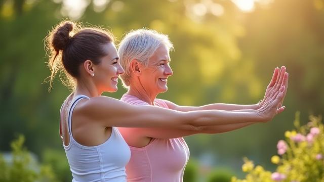 Coppia che fa stretching leggero in un parco