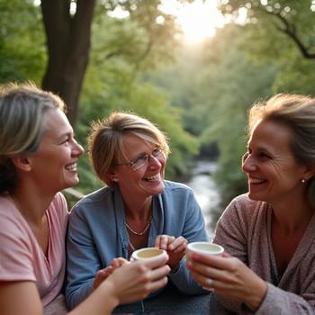 Gruppo di persone sorridenti e rigenerate alla fine di un'esperienza di Forest Bathing in Toscana.