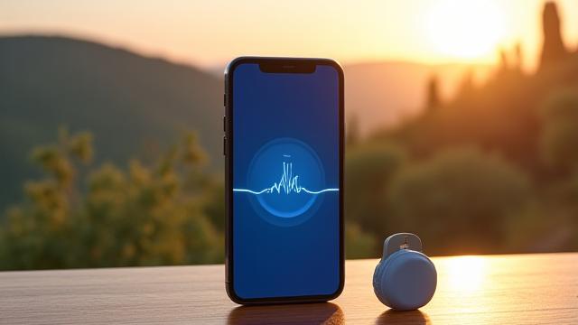 Mockup di uno smartphone con l'app Rifugio Alato Medita e un dispositivo di biofeedback